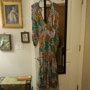 FARM Rio Pineapple Print Long Sleeve Dress